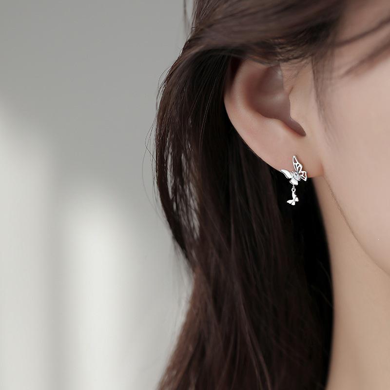 Trendy 925 Sterling Silver Butterfly Stud Earrings - Luxurious Spring 2023 Design for Women