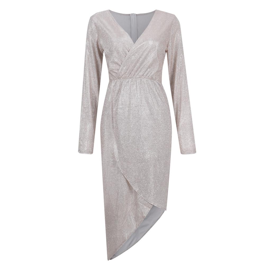 Модное женское платье с горячим тиснением и длинным рукавом, вечернее сексуальное блестящее платье с v-образным вырезом