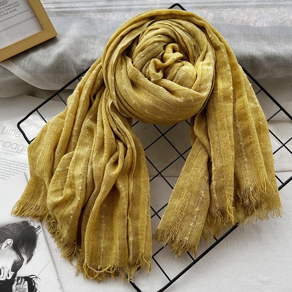 Autumn and winter new solid color blended polyester and cotton scarf women's retro dirty dyed striped shawl versatile scarf men