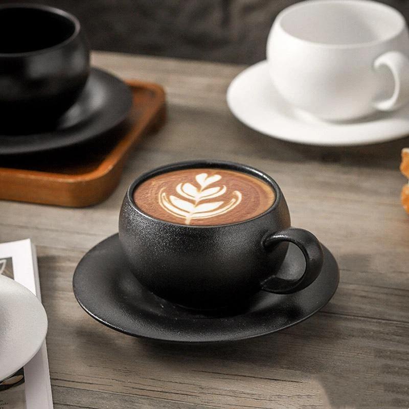 1/2Pcs Tea Cup Creative Japanese-Style Coffee Cup Set Ceramic 300Ml Coffee Mug Matte Texture With Base Coffee Shop Accessories