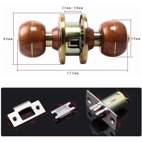 Solid Hardware Door Knob with Lock for Bathroom, Bedroom, Entrance, Room, Outdoor, and Bathroom, Suitable for Doors 35-50mm Thick (Wood Grain - Phnom
