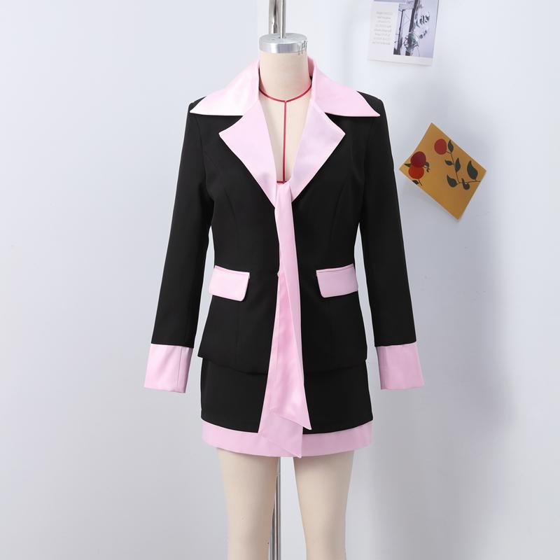 Elegant Patchwork Women Mini Skirt Sets Fashion Lapel Full Sleeve Blazer Coats High Waist Skirts Sweet 2025 Spring Autumn New Office Lady Suit