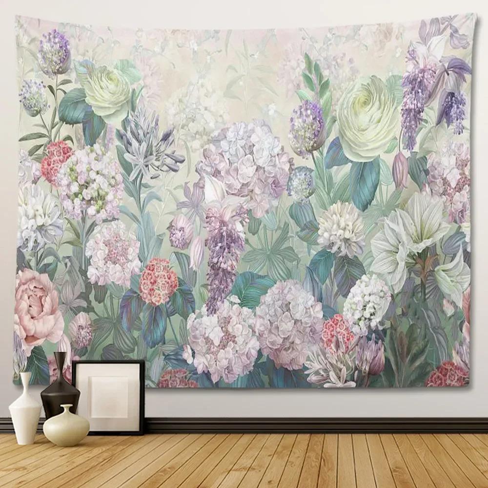 Retro European Style Floral Plant Theme Wall Hanging Bedroom Decorative Wall Tapestry Home Room Living Room Decoration