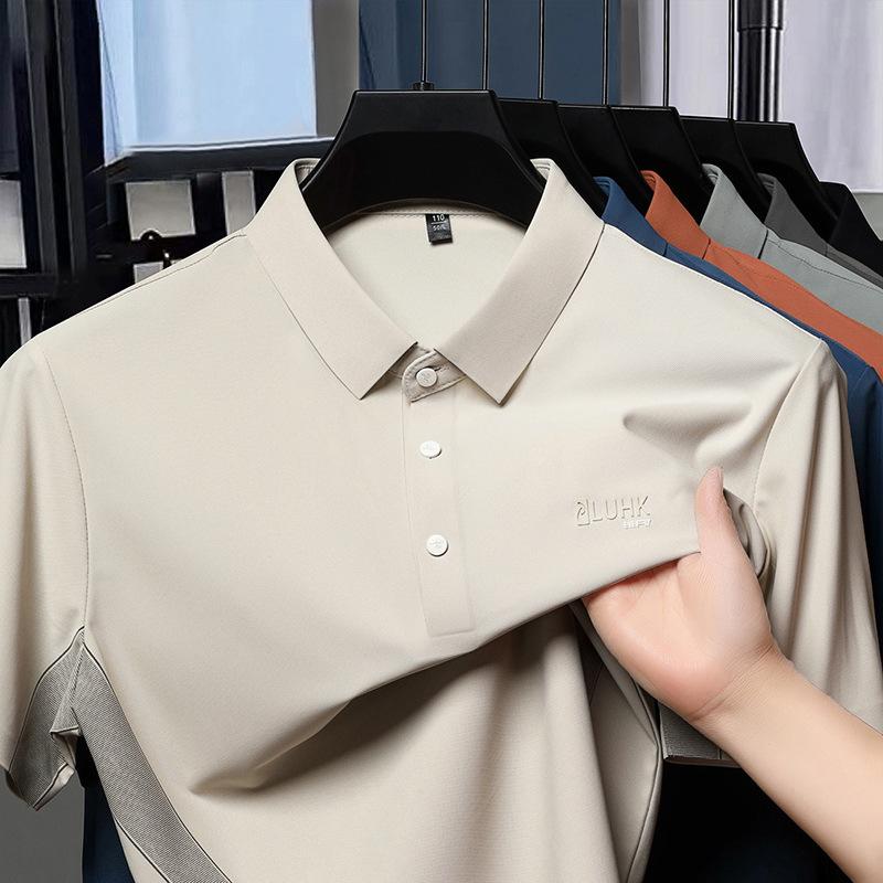 Short-Sleeved T-Shirt Men'S Ice Silk Seamless Dad Casual Half-Sleeved Polo Shirt