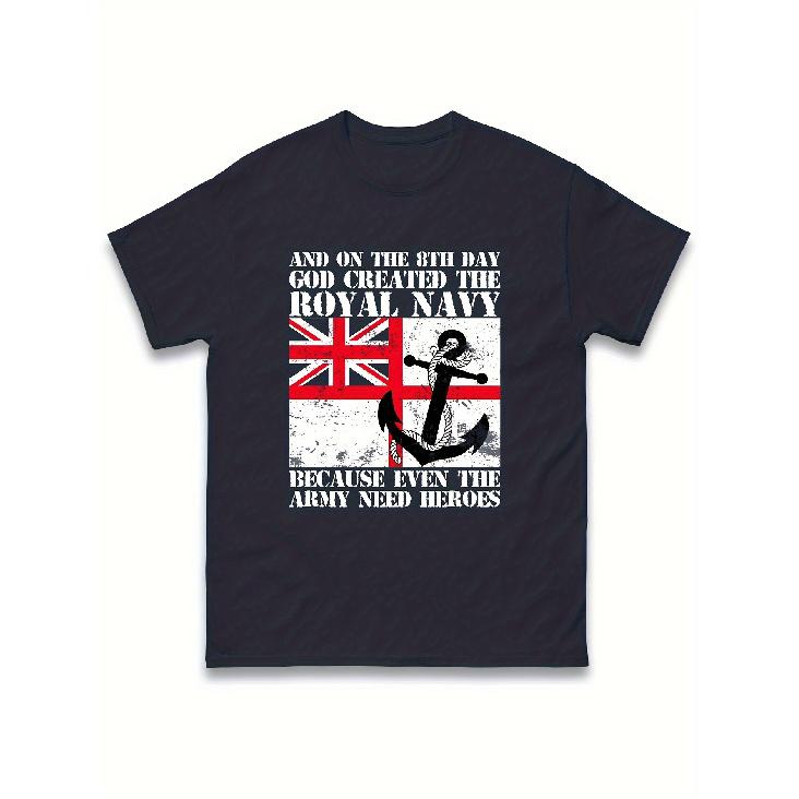 Men'S Vintage British Royal Navy T-Shirt - Union Jack & Naval Anchor Graphic with "On The 8th Day of the Month" Bible Verse ( 43:19), Relaxed Fit