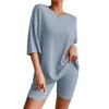 Ensemble Pyjama d'Été pour Femme Style Européen - Décontracté, Col Rond, Manches Courtes