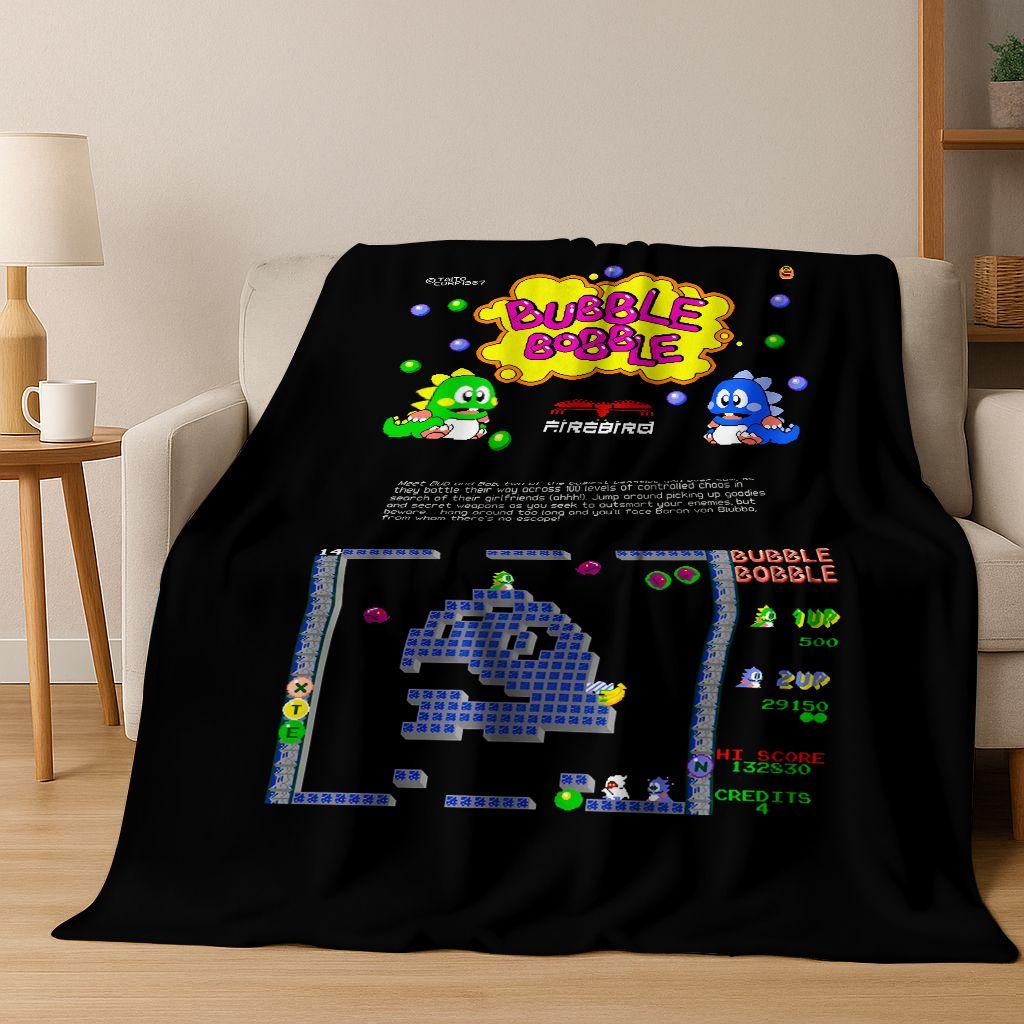 3D Retro Game Bubble Bobble Cartoon Flanellen Deken, Gezellige Zachte Plaid voor Huis Slaapkamer Bed Bank Picknickhoes Cadeau Kinderen