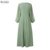 ZANZEA Women Casual Round Neck Long Sleeve Loose Patchwork Mesh Long Dress