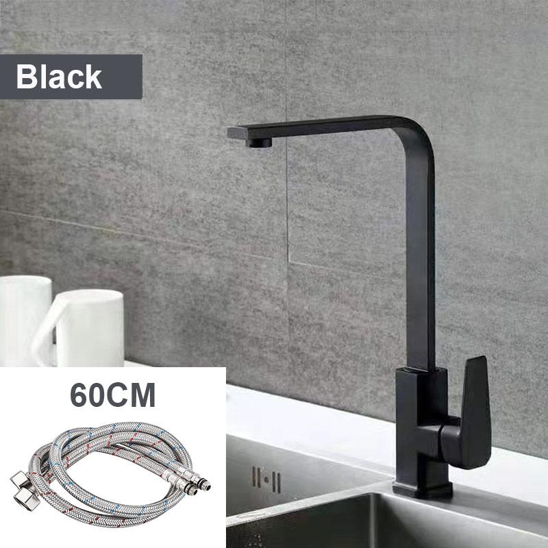 Black/Silver 360° Rotation Copper Alloy Kitchen Sink Hot Cold Taps Kitchen Faucet Deck Mounted Mixer Tap