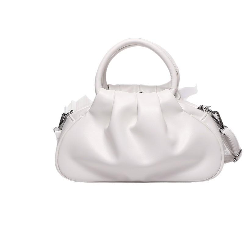 Hand-held Vintage Solid-color Cloud-shaped Pleated Bag with Single Shoulder Strap and Side Carrying Handle
