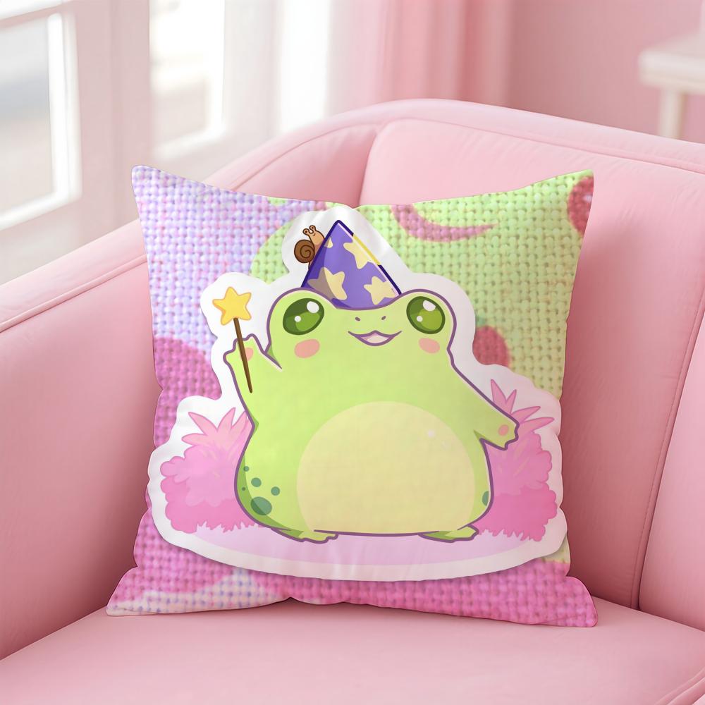 Casual daily Magical Whimsical Wizard frog Cushion Cover Linen Pillowcase Cover Soft Decor for Sofa Home Room