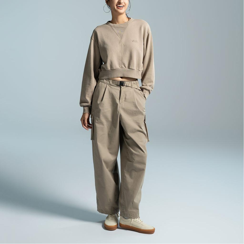 Vans Soft Comfortable Pullover Crop Long Sleeve Sweatshirt Women Sweatshirts Light-Brown VN000KCGYEH