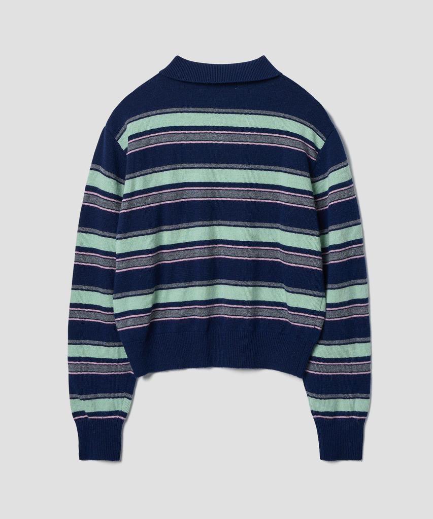 TTUDEMENT Retro Stripe Polo Knit Navy