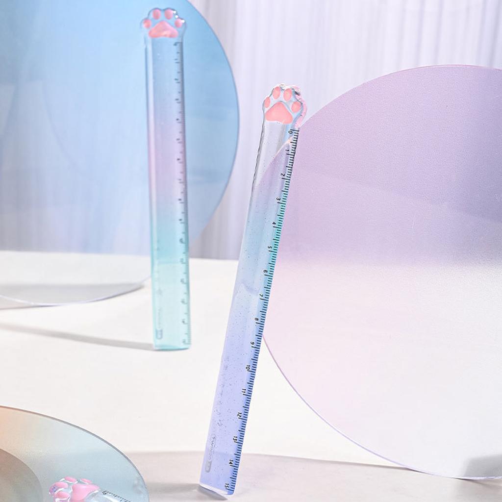 2 Pieces Cat Paw Ruler Cartoon Drawing Ruler Plastic Measuring Ruler Multifunctional Drawing Ruler Gift for Student Kid