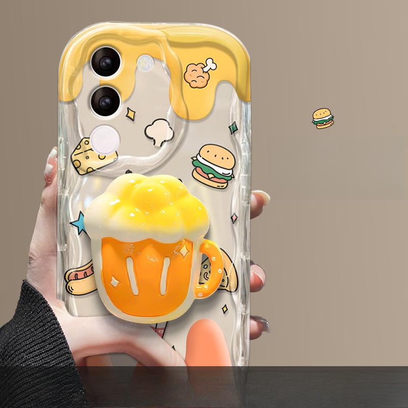 Suitable for Vivos17 Mobile Phone Case X90/80 Cute Cat Hamburger Bracket Chain IQOO11/10 Silicone Soft Shell