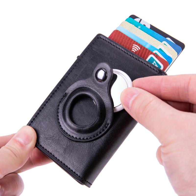 RFID Apple AirTag Tracker Protective Case with Crazy Horse Card Holder and Carbon Fiber Finish