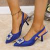 Crystal Square Buckle High Heels Sandals Women Tacones Summer Slip On Pointed Toe Pumps Woman Thin Heel Party Wedding Shoes