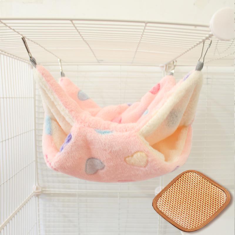 Gemütliche Doppellagen-Hängematte mit Blumenzweig für Gleithörnchen & kleine Haustiere - Plüsch-Samt Herbst/Winter-Bett