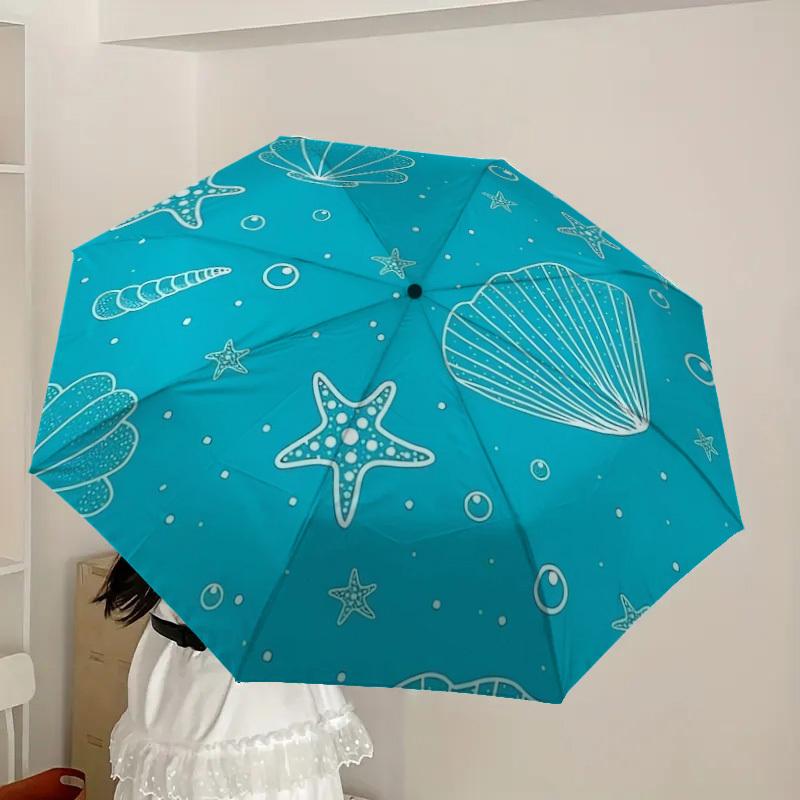 1pc Oceanic Seashells Starfish Pattern Umbrella with Plastic Handle,Suitable for All Seasons Home Travel Outdoor UmbrellaDD1797