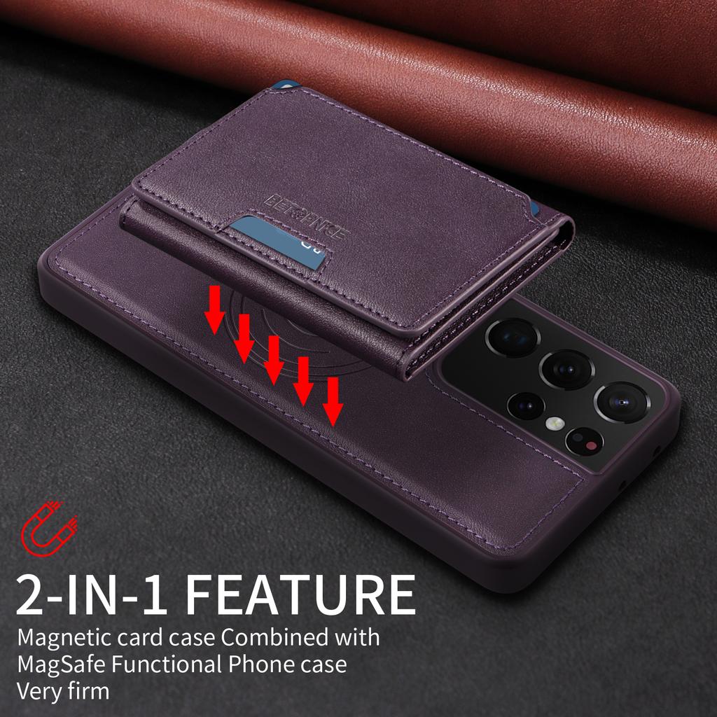 For Samsung Galaxy S21 Ultra 5G Magnetic Case BETOPNICE Leather Phone Cover Kickstand with Detachable Card Bag