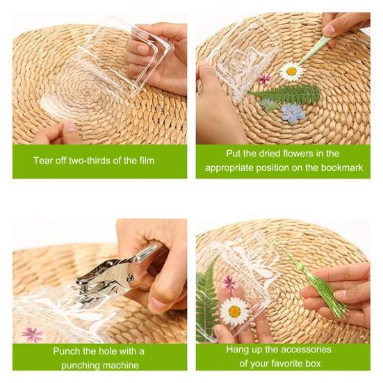 20/100 Pcs DIY Transparent Dried Flower Bookmarks Clear Pressed Flower Bookmarks with Tassels Self-Adhesive Jars Stickers