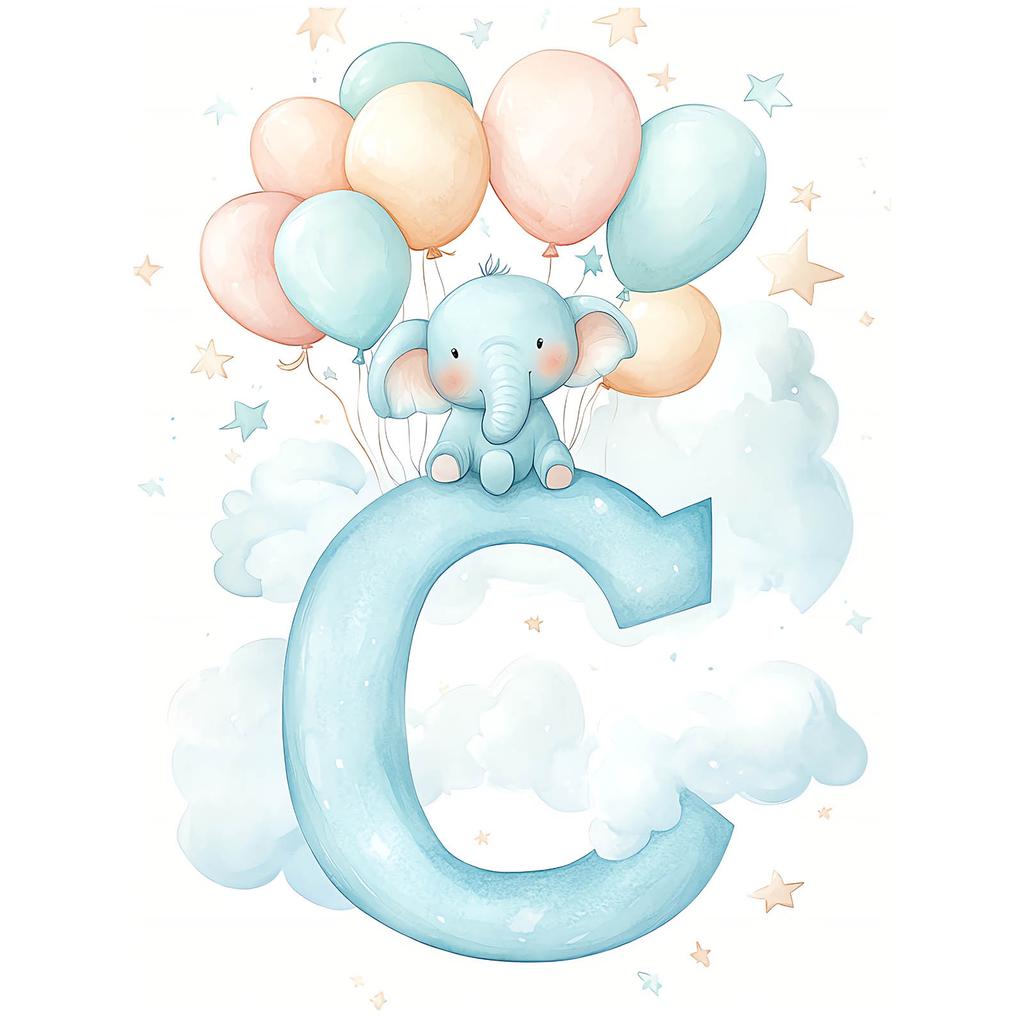 Plakat Słoniątko Na Literze C Plakat Słoniątko Na Literze C, 70X100 Cm, Rama Drewniana Ciemny Brąz, Papier Matowy 230 Gsm