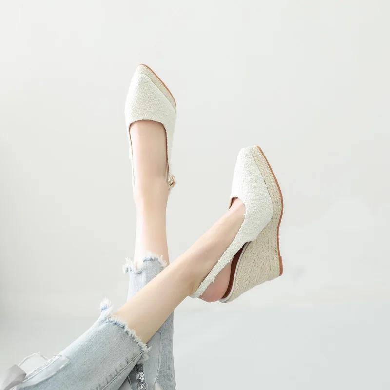 2024 Letní platformové boty Dámské vysoké podpatky Módní dámské lodičky Elegantní dámské klínkové boty Černé špičaté Plus Size 42 A4268