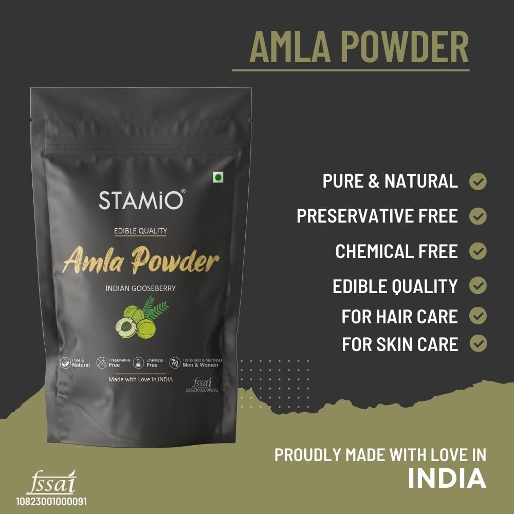 Stamio Amla Powder Pure Seedless Indian Gooseberry Sun Dried | 250gm 0.5lbs