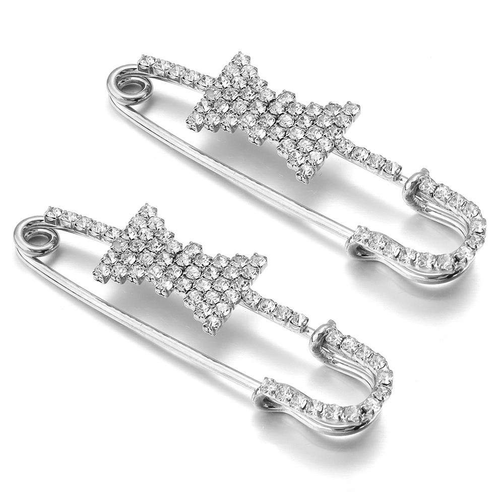 2pcs/lot Alloy Rhinestone Brooches Gold Silver Color Fixed Pins Brooch For Women Dress Safety Pin Brooches DIY Jewelry Making