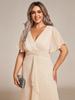 Ever-Pretty Women's Plus Size Shimmer Short Sleeve A-Line Midi Wedding Guest Dress with Ruffled Hem
