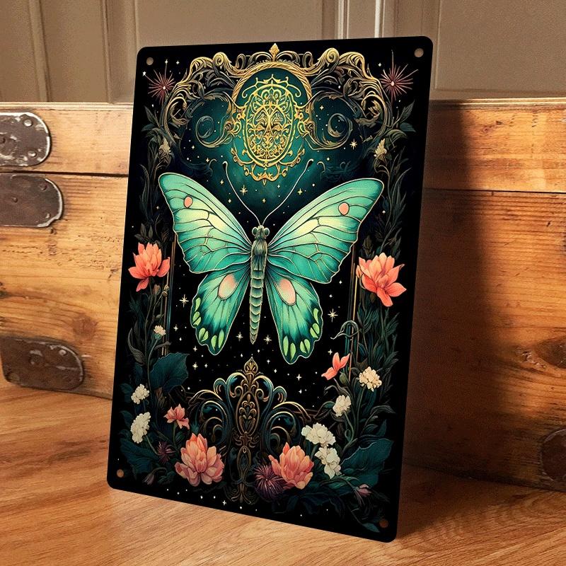 

1 piece of retro-style butterfly and flower tin wall hanging plaque, suitable for living room and entryway wall decoration, Euro (as the picture,20x30cm)