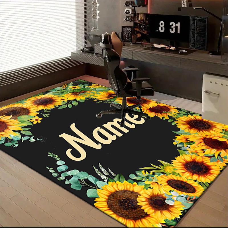 1PC Custom Name Sunflower Artwork Theme Floor Mat Ideal for Living Room, Game Rooms, Office, Bedroom, Floor Mat Playful Design