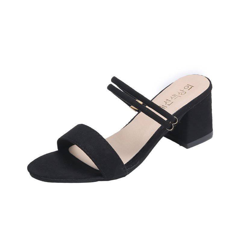 

Женские сандалии 202 новые летние туфли два способа носки корейская версия пряжка на одном ремешке на толстом каблуке крутые шлепанцы женские 39 чёрный