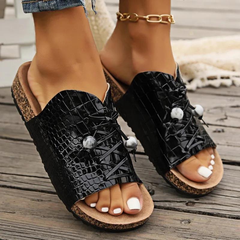 Fashion 2024 New Fashion Open Toe Women's Summer Slippers Flat Beach Lace Up Sandals Open Toe Sexy Women's Slippers Zapatos Mujer