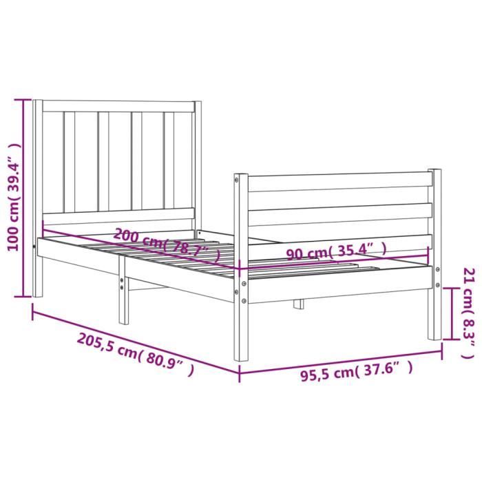 VidaXL Bed Frame with Headboard 90x200 Cm Solid Wood 3193841
