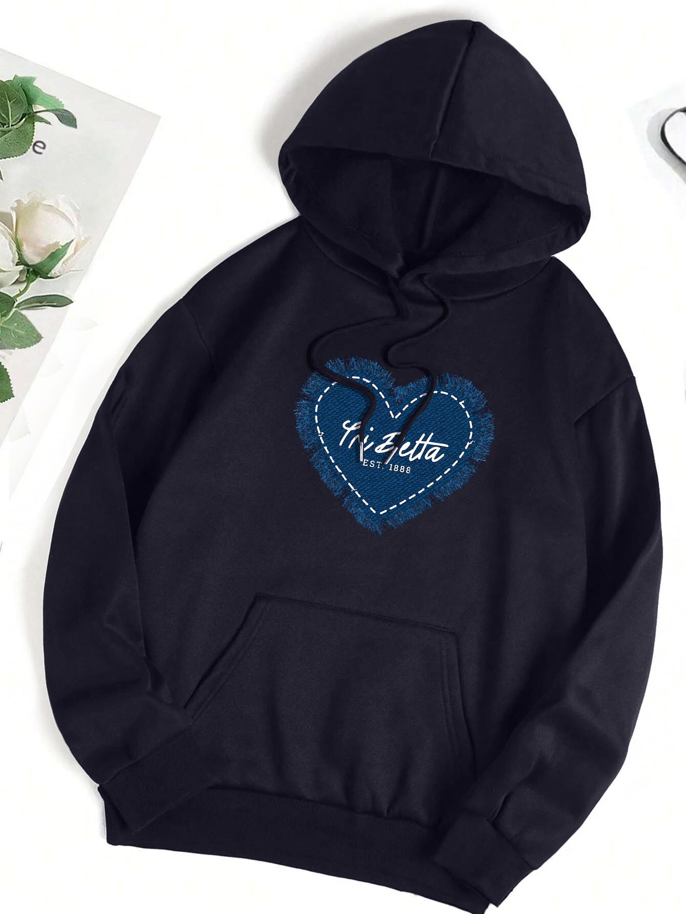 

Creative Blue Heart Art Letter Printed Hoody For Women Autumn All-Match Hoodies Fashion Fleece Pullovers Casual Soft Clothes 3XL