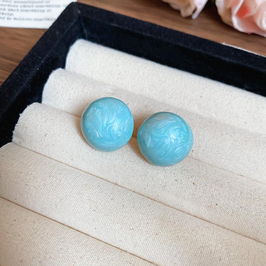 French fresh blue geometric flower resin earrings light luxury stud earrings personality temperament earrings women
