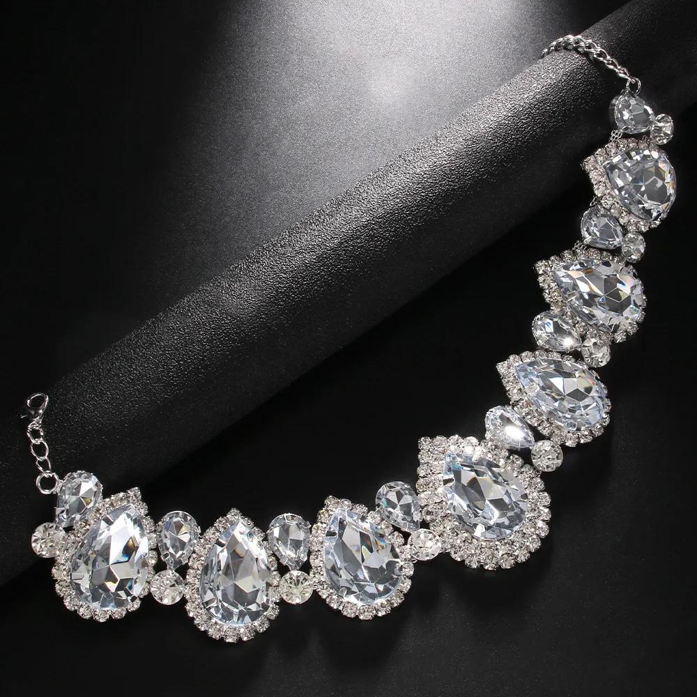 Exaggerated Water Drop Choker Statement Large Rhinestone Necklace Chain for Women Beach Fashion Jewelry Accessories
