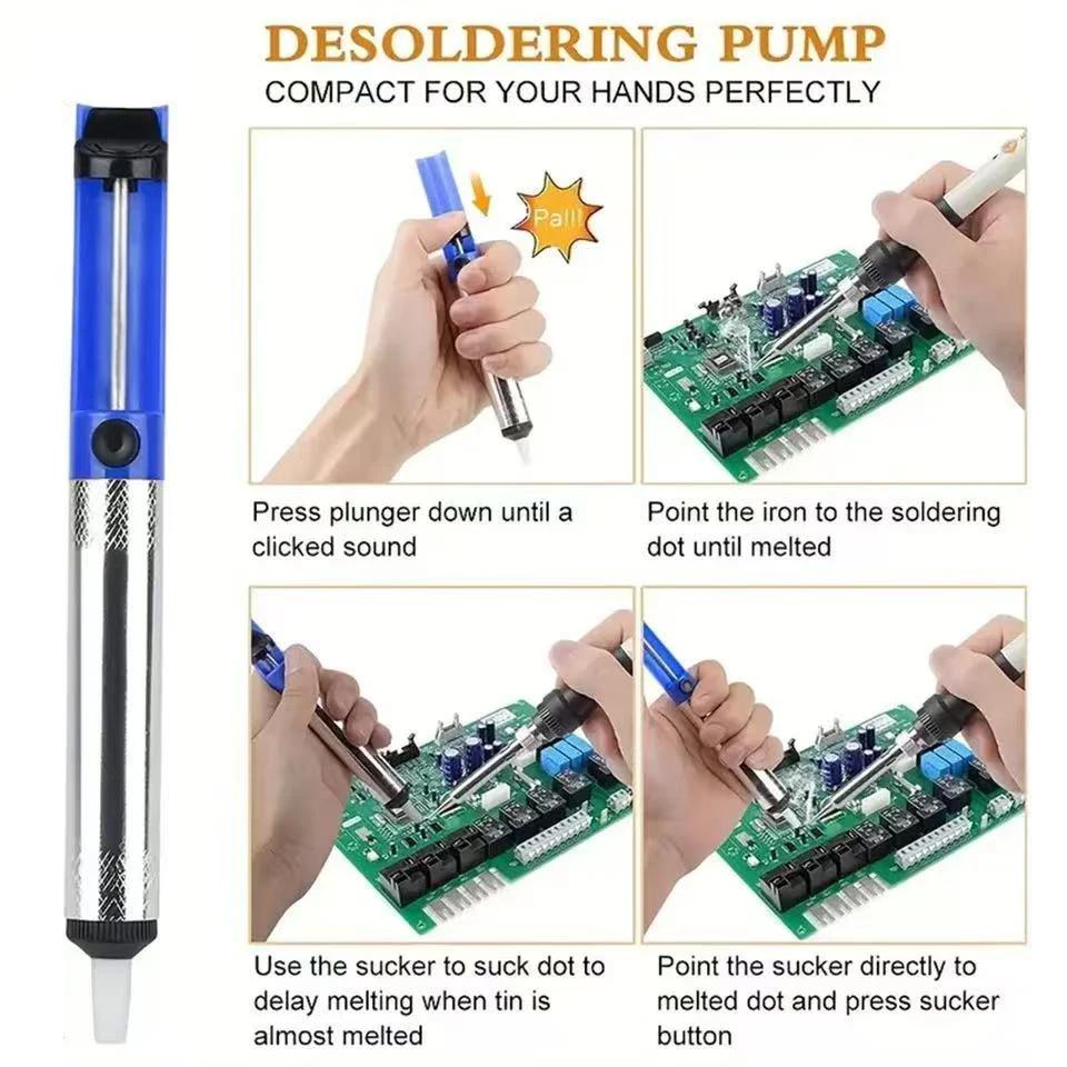Aluminium Desoldering Suction Pump Tool Solder Sucker Suction Tin Pen Removal Device Blue Vacuum Soldering Iron Desolder