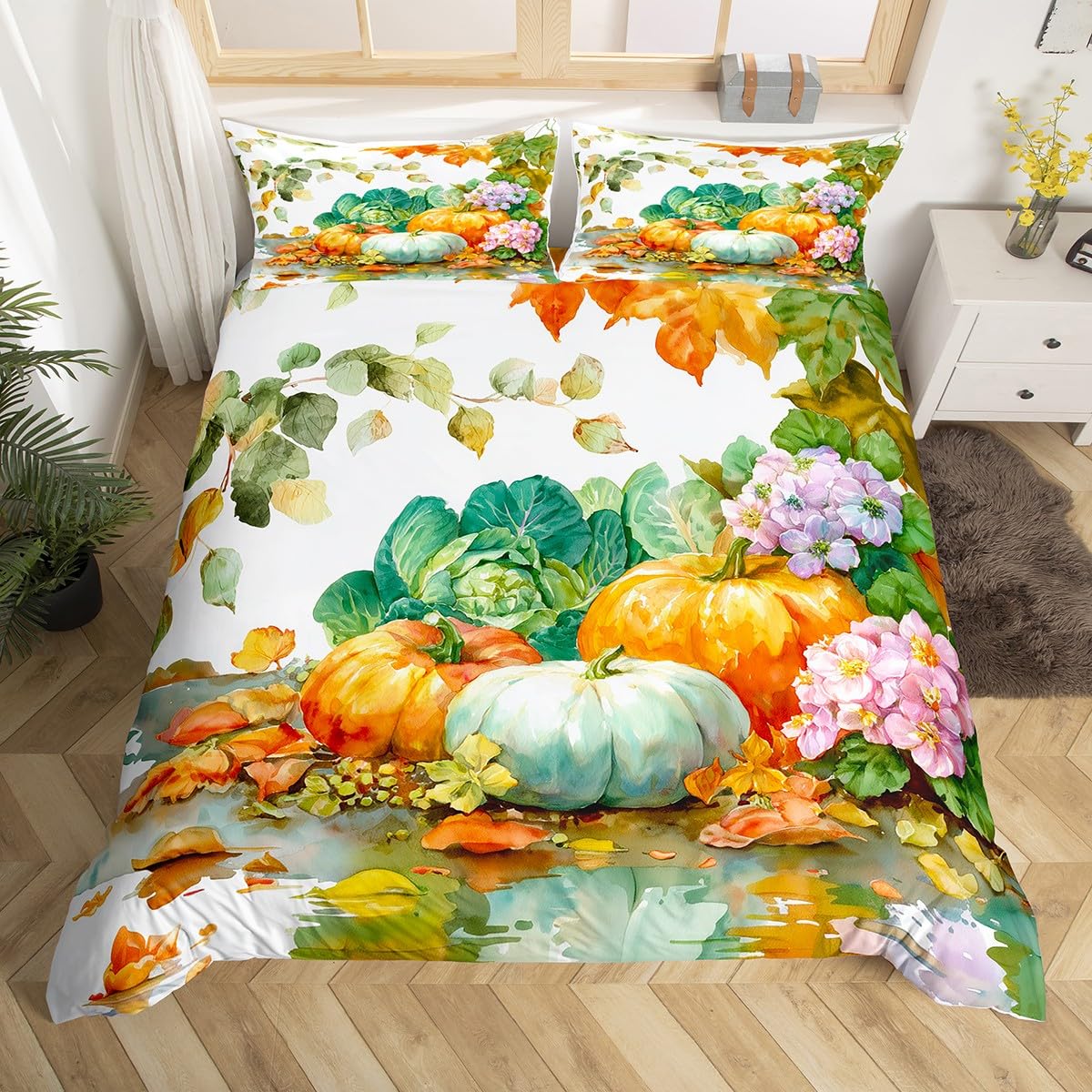 

Comforter Fall Pumpkin Happy Fall Y All Comforter For Boy Girl Autumn Maple Leaves Bedding Set 3Pcs Farmhouse Room Decor Comforter (quilt)-EU Single(135*200cm)3pcs