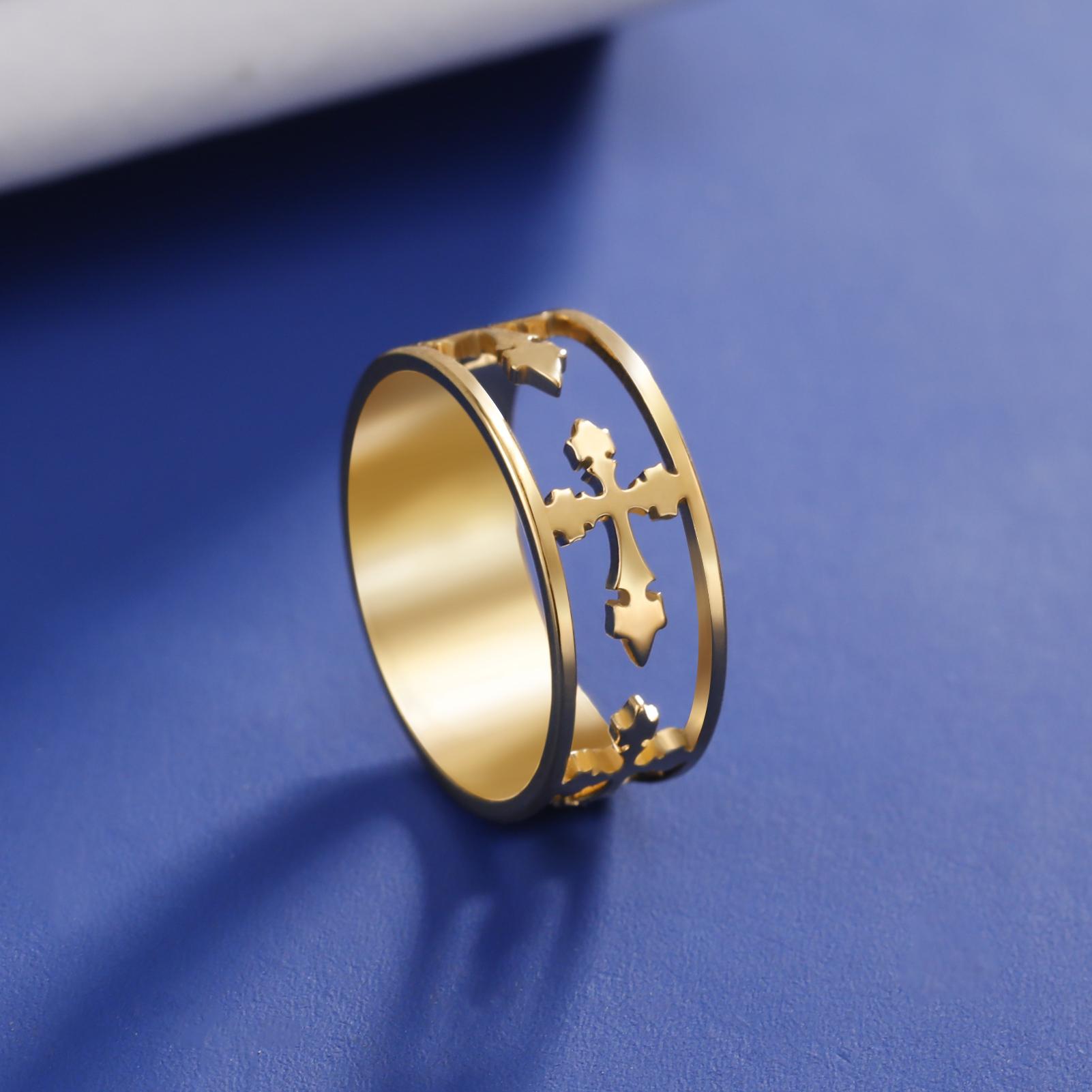 

Hollow Cross Ring for Women Men Stainless Steel Engagement Rings Hip Hop Religious Christian Jewelry Couple Gifts New 11