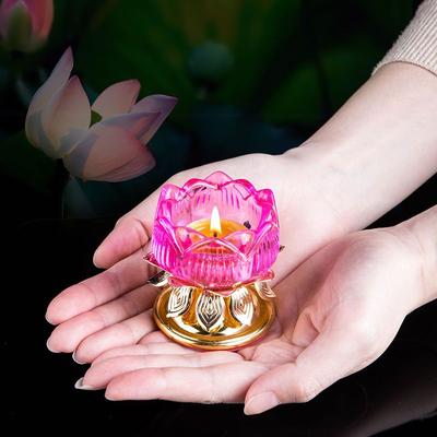 Glass Butter Lamp Holder for Buddha, Household Lamp, Everlasting Lamp, Candle Base, Colorful Crystal Glass Lotus Candle Holder