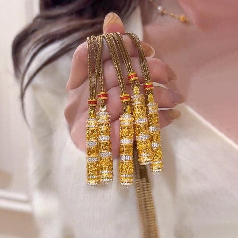 Golden Heart Sutra Cylinder Pendant: Elegant Vietnamese Sand Gold Sweater Chain Versatile Jewelry Gift