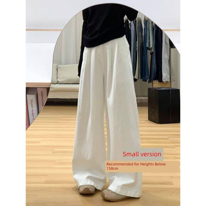 Black High-Waisted Wide-Leg Jeans for Women, Spring Season, Plus-Size, Loose Fit, Slimming, Casual Style, Long Straight-Leg Pants, Floor-Length