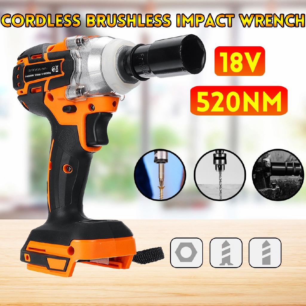520 N.m Electric Brushless Cordless Impact Wrench 18V Rechargeable Hand Drill Power Tools 4000rpm For  Battery New