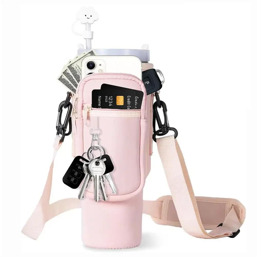 Suport pentru sticlă de apă Curea de umăr reglabilă Geantă pentru sticlă pentru sticlă de apă Buzunare multiple cu buzunar pentru telefon pentru paharul Stanley de 40 oz