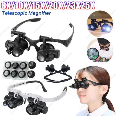 10-25X LED Head-Worn Magnifier Lens Adjustable Tool for Antique Jewelry Identification & Clock Precision Repair (Without Battery