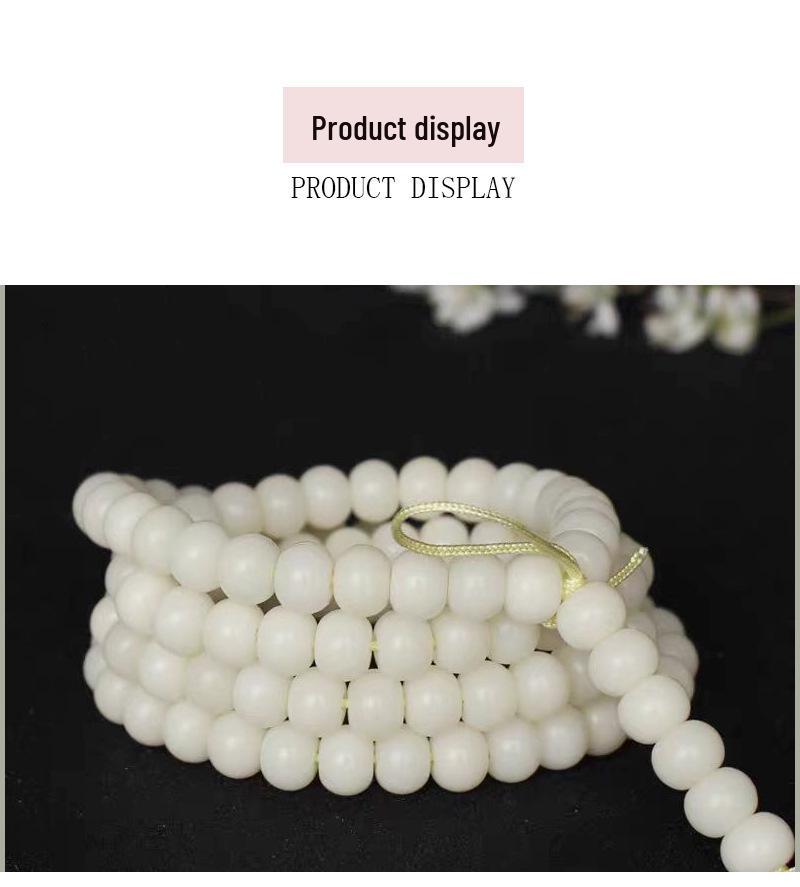 White Jade Bodhi 114-Bead Bracelet: Smooth, High-Density Apple Barrel Beads