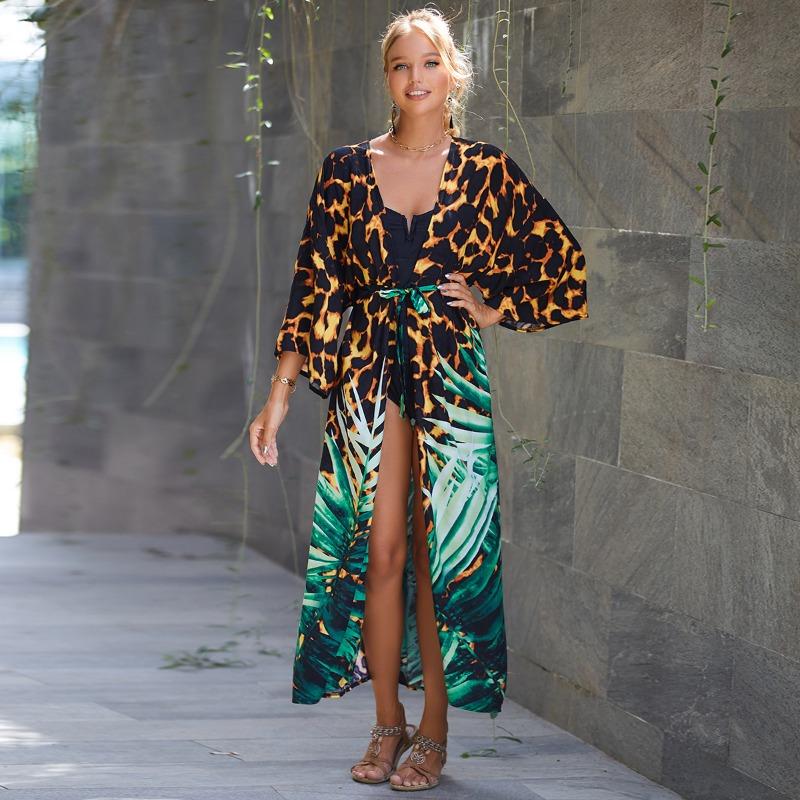 

Женская мода лето весна леопардовый принт рукава 3/4 V-образный вырез средняя талия повседневные платья Size: One Size