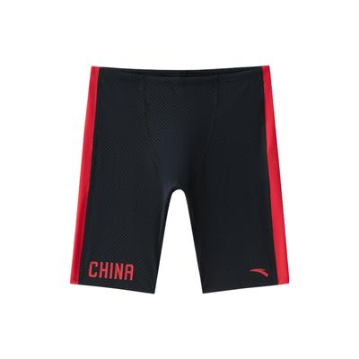 Anta Slim Fit Side Print Swim Trunks Men Swimwear Black Red 1823531458-2